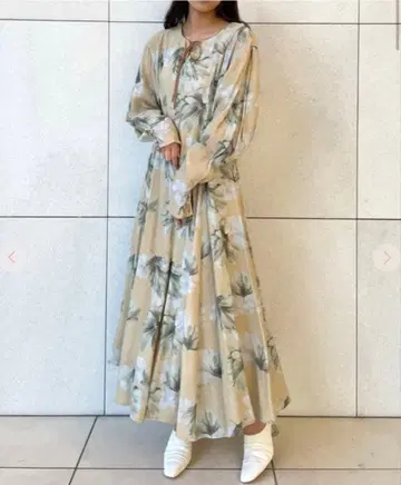 COCODEAL 수채화 플라워 롱 슬리브 드레스 사이즈 1 오렌지 베이지