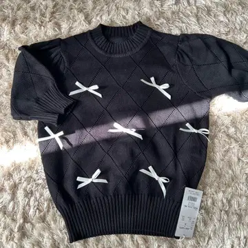 clear 택 포함 새상품 리본 니트 반팔 상의