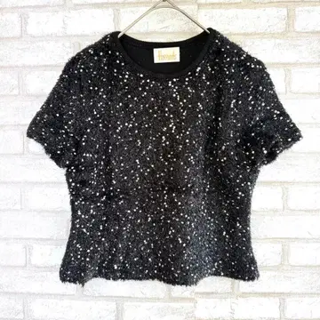Harrods 해롯 반팔 니트 블랙 도트 복슬복슬 반짝반짝 일본제