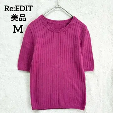 새상품급 Re:EDIT 리디 코튼 리브 썸머 니트 반팔 핑크 M