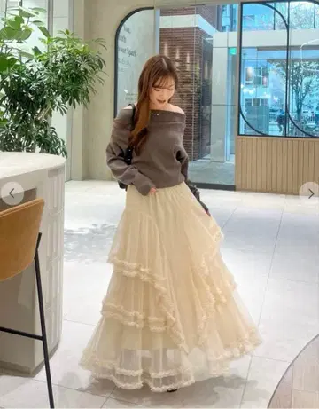 택 포함 새상품 cocodeal 도트 튤 티어드 플레어 스커트