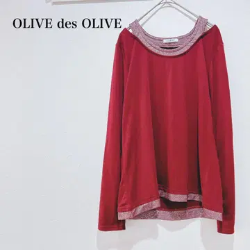 올리브데올리브 긴팔 티셔츠 어깨 트임 라메 레이어드 디자인 무지 빨간색