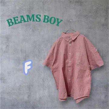 새상품급 BEAMS BOY 브로드 캔디 스트라이프 5부 소매 셔츠 F