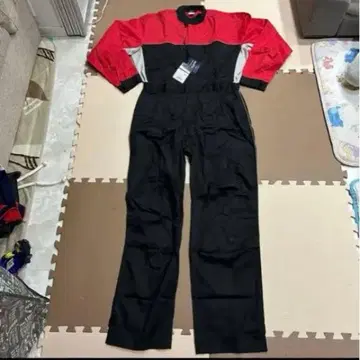 남성용 작업복 점프수트 블랙 x 빨간색 4L 여름용 택 포함 새상품