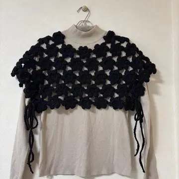 플라워 모티브 크로셰 뜨개질 베스트 사이드 리본