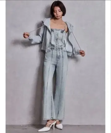 GYDA 백 리본 데님 올인원 S 라이트 블루