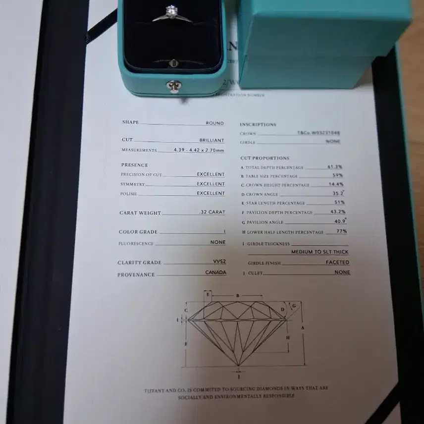티파니앤코 티파니 3.2부 다이아 반지(I,VVS2) 0.32CT 솔리테어 플래티늄 사진 4