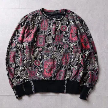 vintage 니트 올 패턴 페이즐리풍 짧은 기장 자카드 M 쇼와 레트로