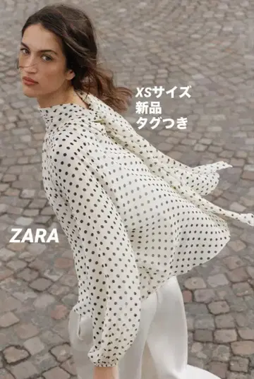 [ 완판템 ] ZARA 백리본 도트 프린트 블라우스 XS 새상품 택 포함