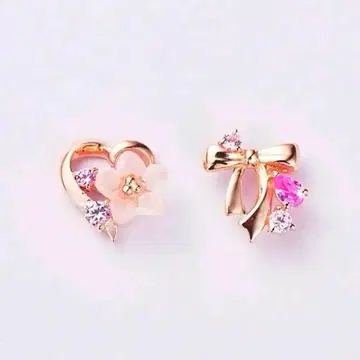 사만사 실바 귀걸이 리본 하트 핑크 골드