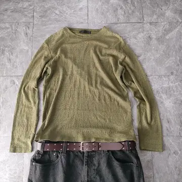 아카이브 자카드 롱 슬리브 티 카키 n