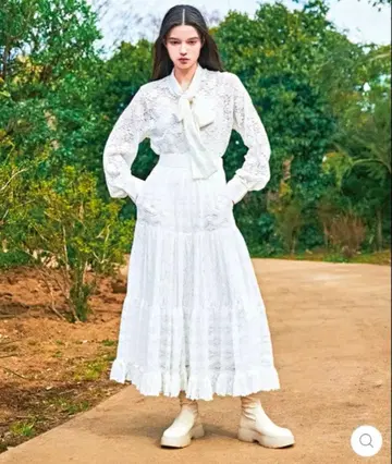 POPPY 레이스 티어드 스커트 아사기니요 레이스 스커트