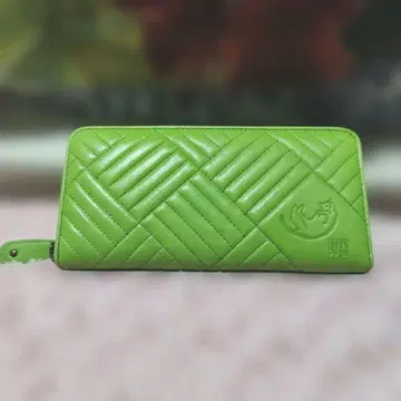 미사용품 노무라 슈헤이 고양이 엠보 그린 가죽 퀼팅 장지갑