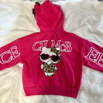 [새상품] 세실 맥비 헬로키티 후드티 레오파드 무늬 핑크 속기모 L