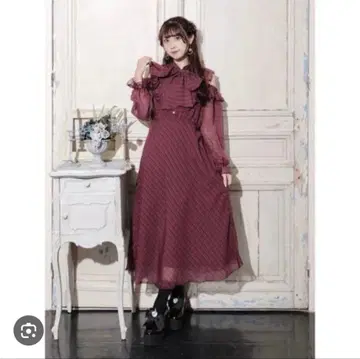 노에미 원피스 체크 리본 롱 시어