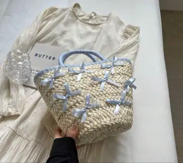 [미사용 새상품] 리본 카고백 파스텔 블루