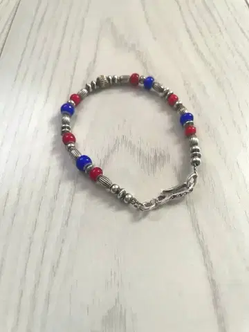 SAAD 비즈 팔찌 실버925 레드 블루 약 19cm