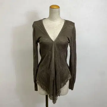 Abahouse 레이스 니트 가디건 프릴 린넨 페어리 그런지