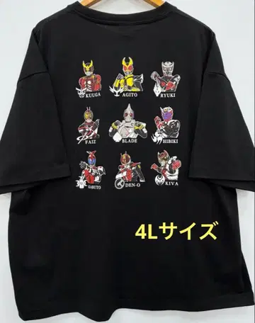 헤이세이 가면라이더 반팔 T셔츠 블랙 4L 사이즈 가부토 전왕 555