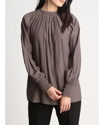 미라 오웬 개더 블라우스 그레이지 긴팔 블라우스 셔링