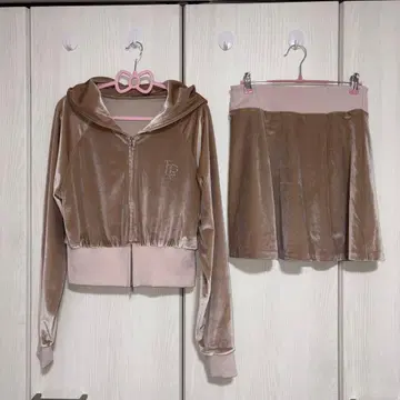 립서비스 셋업 지퍼 후드티 스커트 핑크