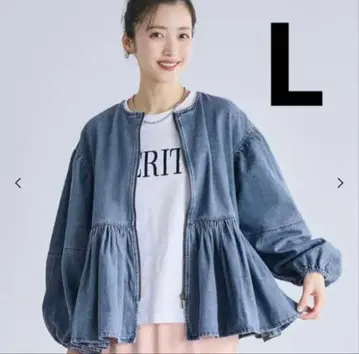 coca 코카 데님 개더 아우터 블루종 페플럼 L 사이즈