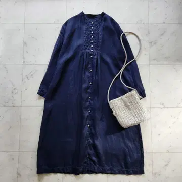 미사용 네스트로브 린넨 100% 셔츠 원피스 겉옷 넉넉한 네이비