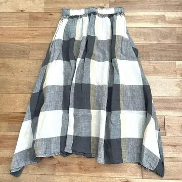 택 포함 새상품 츠무구 코튼 린넨 체크 롱 스커트