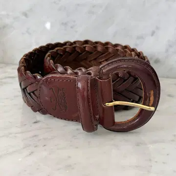 LANCEL 란셀 메쉬 벨트 뜨개질 가죽 천연 가죽 브라운 두툼함