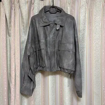 올리브 데 올리브 가죽 자켓 그레이