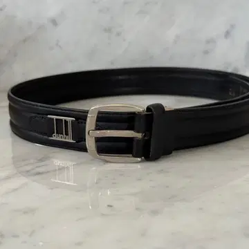 dunhill 던힐 블랙 가죽 벨트 천연 가죽 블랙 은색 보더