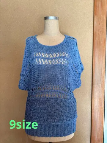 CARA O CRUZ 블루 시스루 편직 반팔 니트탑