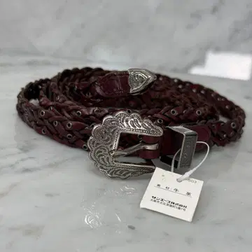 새상품급 천연 가죽 메쉬 벨트 슬림폭 다크 브라운 가죽 웨빙 벨트