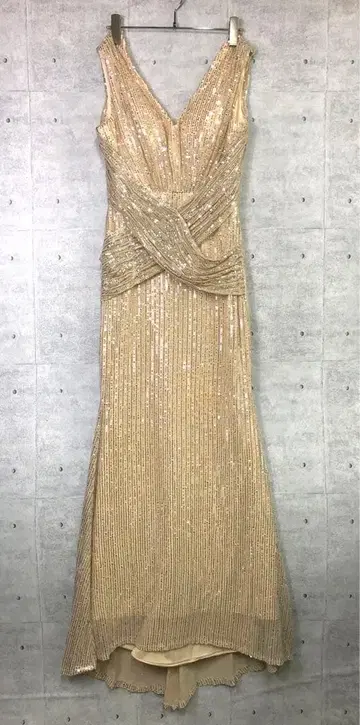 레트로 샴페인 컬러 스팽글 피쉬테일 롱 드레스