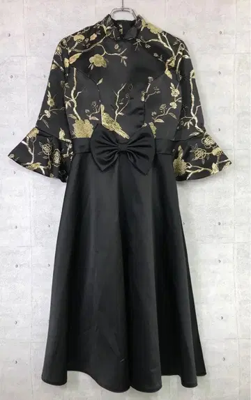 오리엔탈 모던 구제 의류 KIMONO 금 자수 프론트 빅 리본 드레스