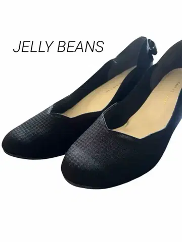 JELLY BEANS 블랙 리본 골드 체인 스톤 장식 펌프스 25cm