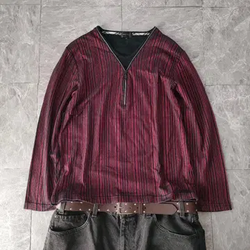 아카이브 집 스트라이프 티 레드 블랙 y2k o