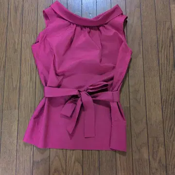 노리즈 핑크 슬리브리스 셔츠 허리 리본