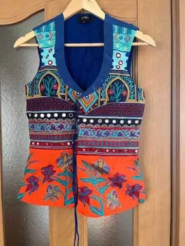 tazaga 꽃무늬 자수 슬리브리스 베스트 에스닉