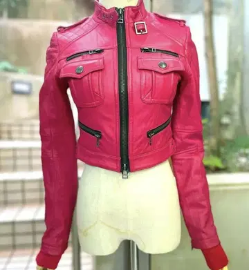로얄 파티 핑크 가죽 라이더 자켓