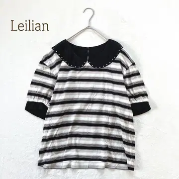 레리안 M 반팔 셔츠 보더 올 패턴 둥근 카라 스톤 면 100 일본제