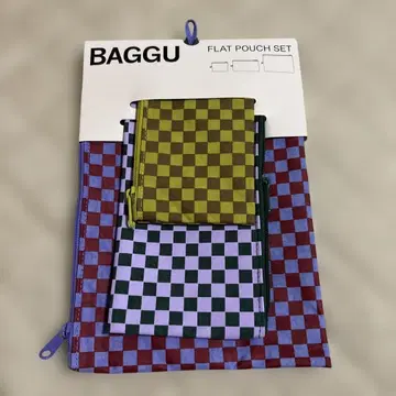 [ 미사용 새상품 ] BAGGU/플랫 파우치 세트/체크 패턴