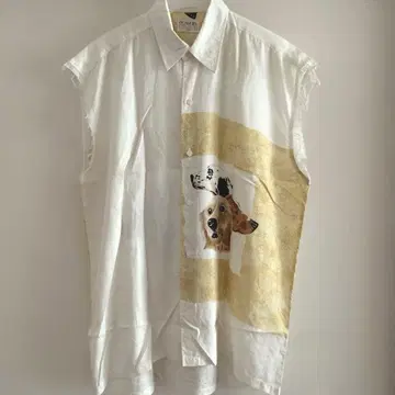 구제 빈티지 동물 개 슬리브리스 셔츠