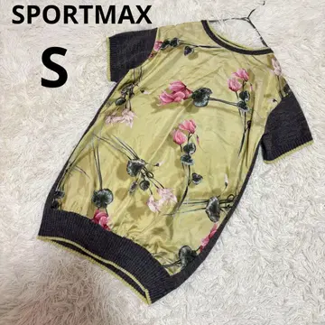 SPORTMAX 절개 니트 꽃무늬 실크 혼방 반팔 그레이