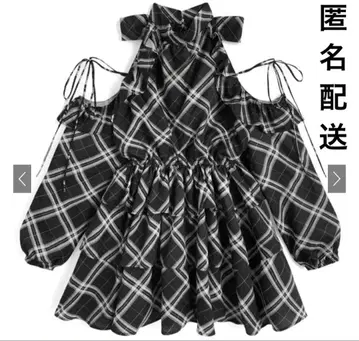 GRL 체크 무늬 숄더 오픈 여성 티어드 미니 원피스 ru1485