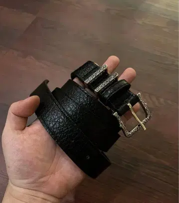 블랙 가죽 벨트 실버 버클