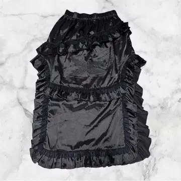 ikumi 프릴 달린 블랙 새틴풍 플레어 스커트 자수