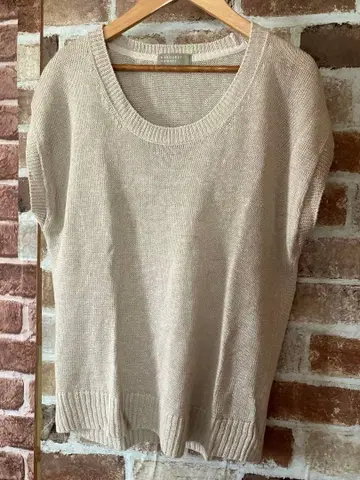 MARGARET HOWELL 베이지 슬리브리스 니트 린넨 100