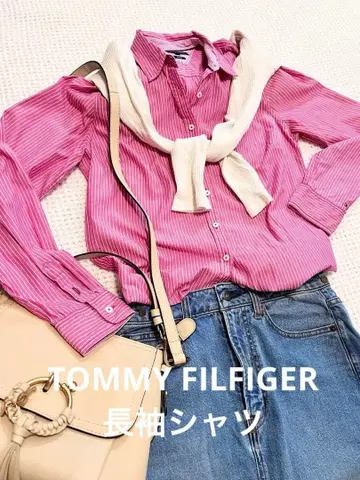 Tommy Hilfiger 핑크와 화이트 스트라이프 긴팔 셔츠