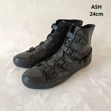 ASH VIRGIN 벨트 하이컷 스니커즈 가죽 블랙 24cm